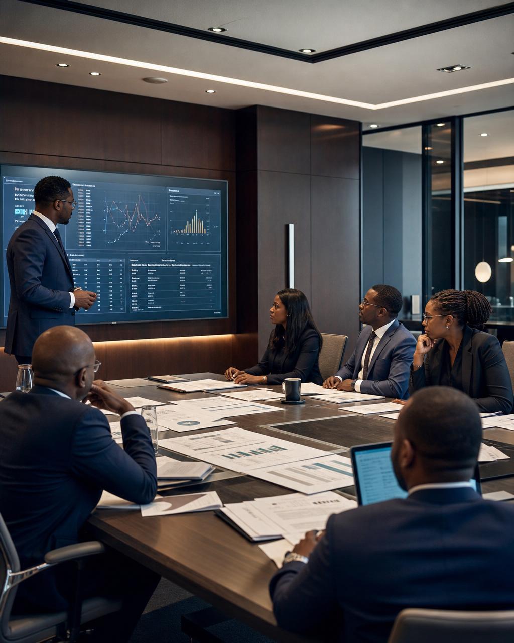 AVA Capital leadership team discussing strategy in a modern boardroom