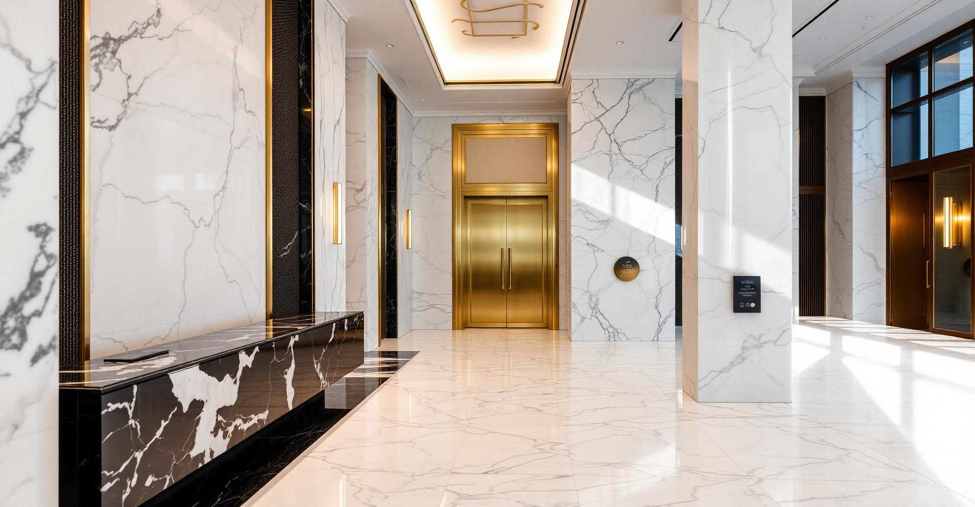 Marble and brass private bank lobby