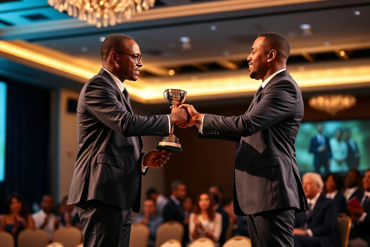 Trophy presentation on stage